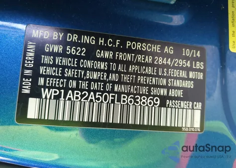 2015 Porsche Macan S z USA, uszkodzony, nr VIN WP1AB2A50FLB63869